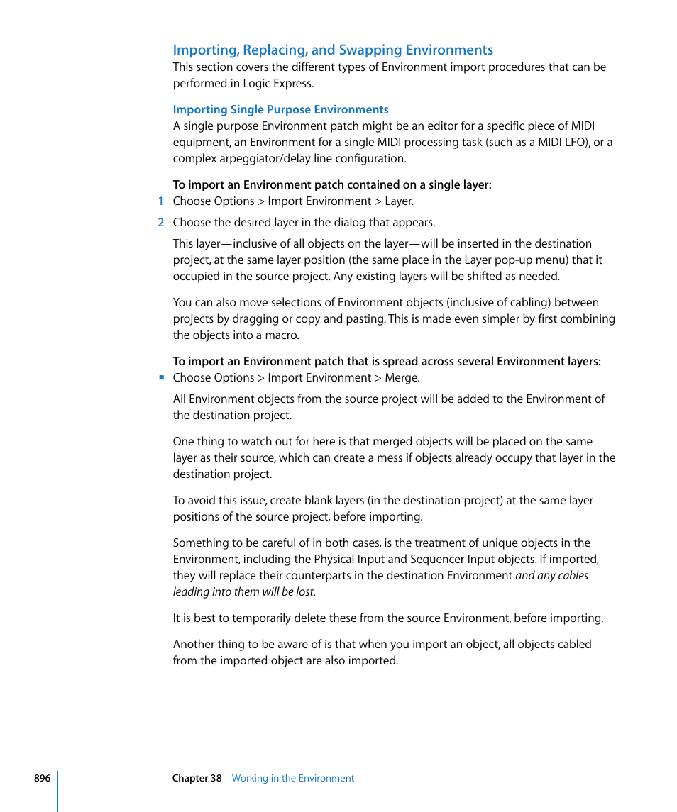 Importing, replacing, and swapping environments | Apple Logic Express 8 User Manual | Page 896 / 1055