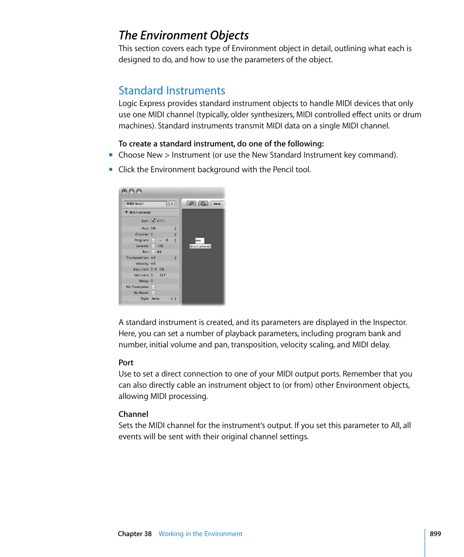The environment objects, Standard instruments | Apple Logic Express 8 User Manual | Page 899 / 1055