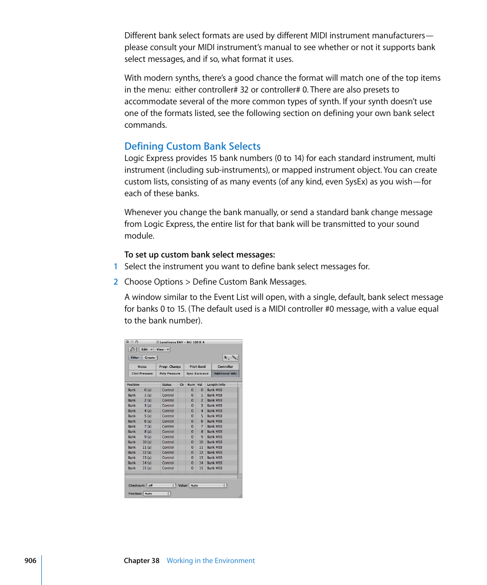 Defining custom bank selects | Apple Logic Express 8 User Manual | Page 906 / 1055