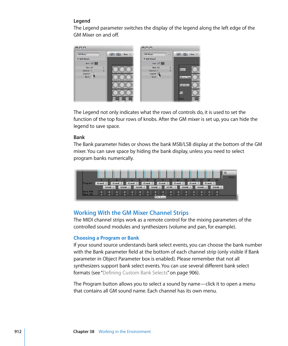 Working with the gm mixer channel strips | Apple Logic Express 8 User Manual | Page 912 / 1055