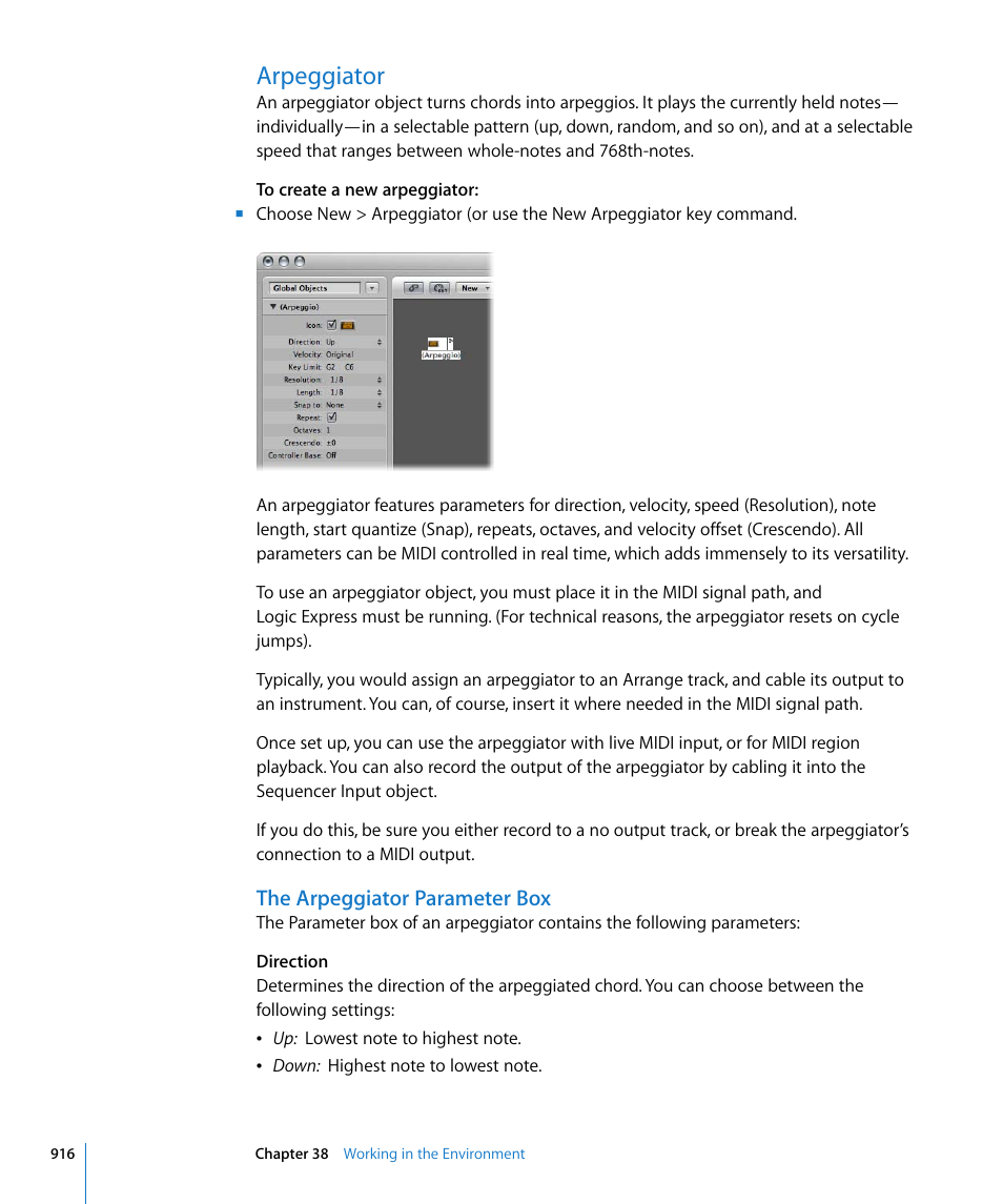 Arpeggiator, The arpeggiator parameter box | Apple Logic Express 8 User Manual | Page 916 / 1055