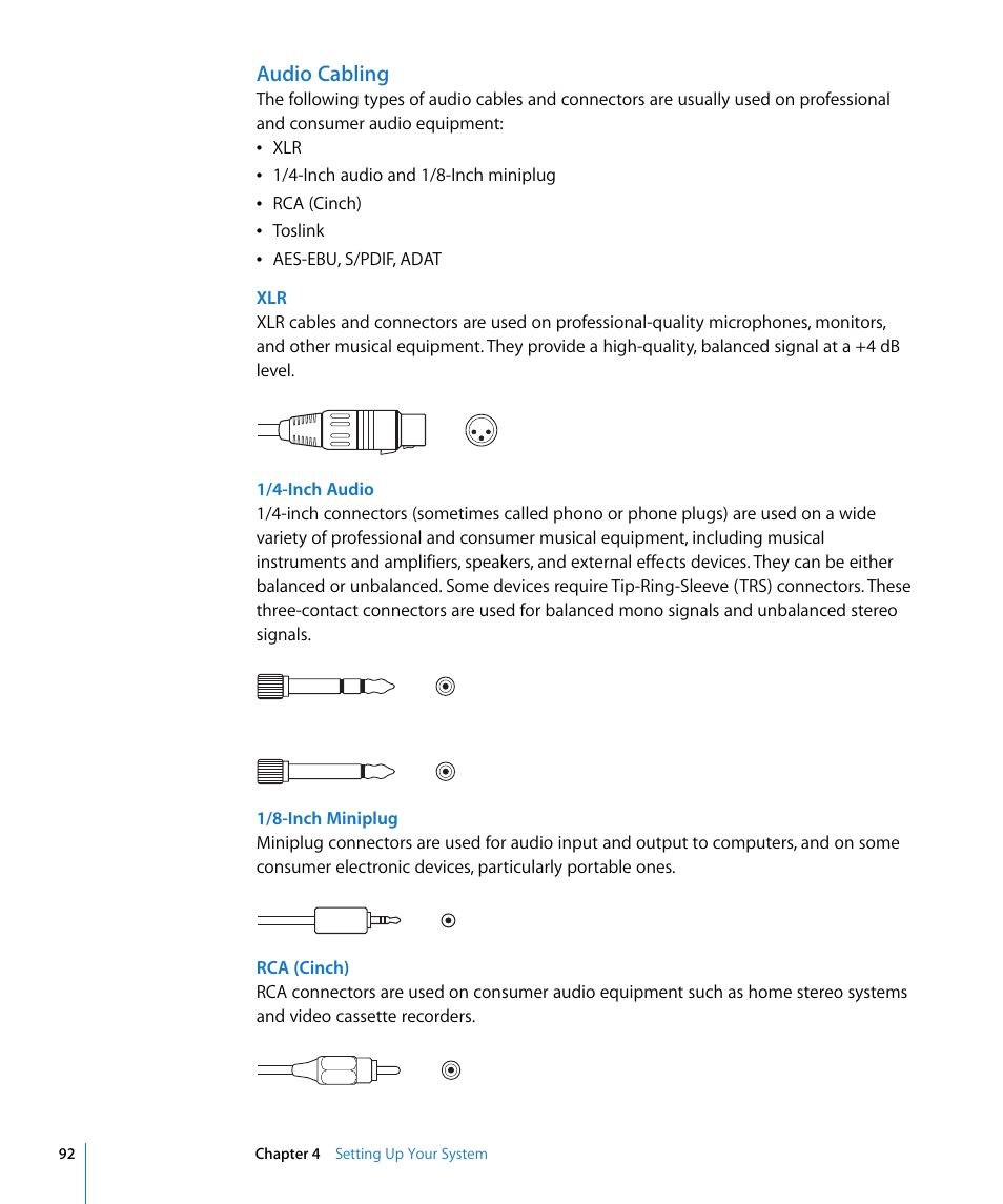 Audio cabling | Apple Logic Express 8 User Manual | Page 92 / 1055