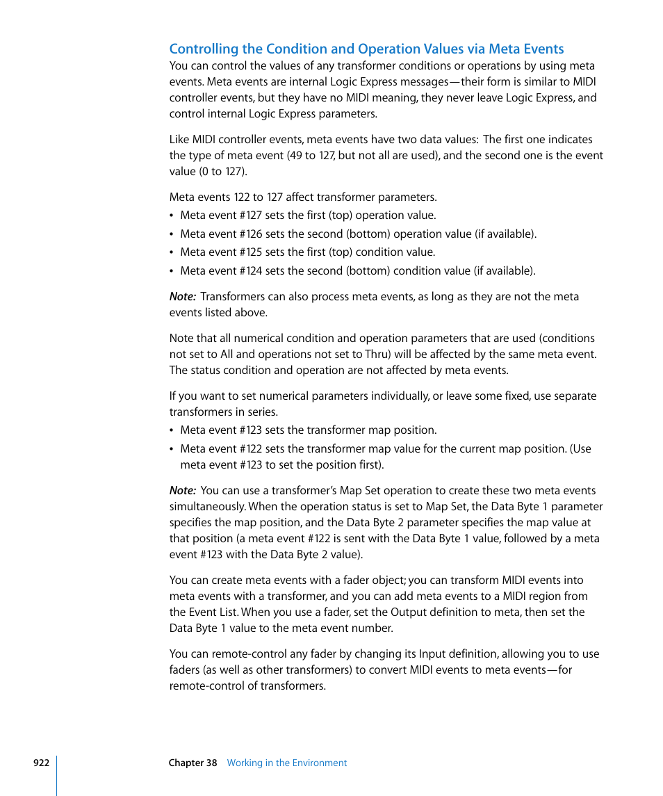 Controlling the condition and, Operation values via meta events | Apple Logic Express 8 User Manual | Page 922 / 1055