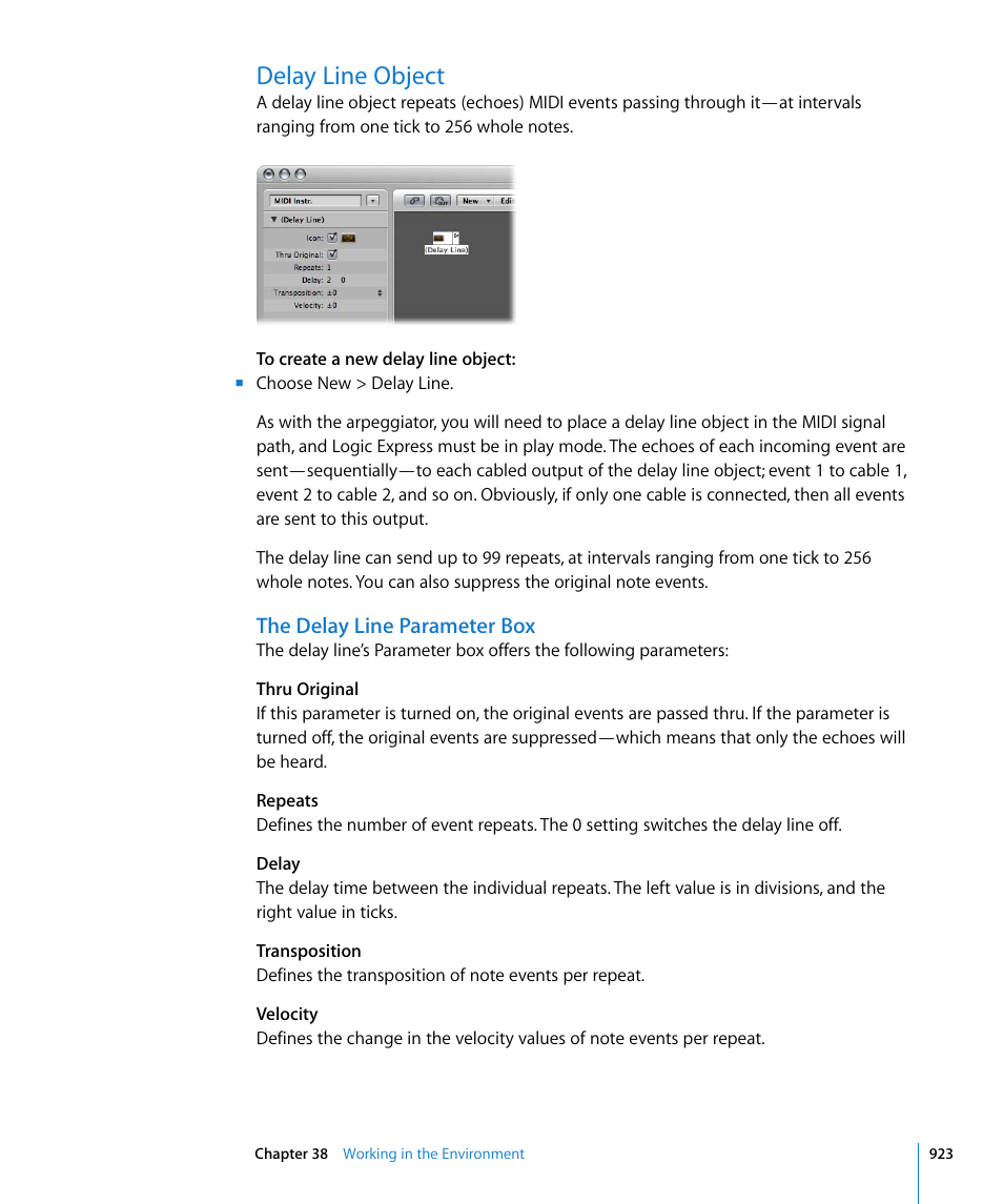 Delay line object, The delay line parameter box | Apple Logic Express 8 User Manual | Page 923 / 1055