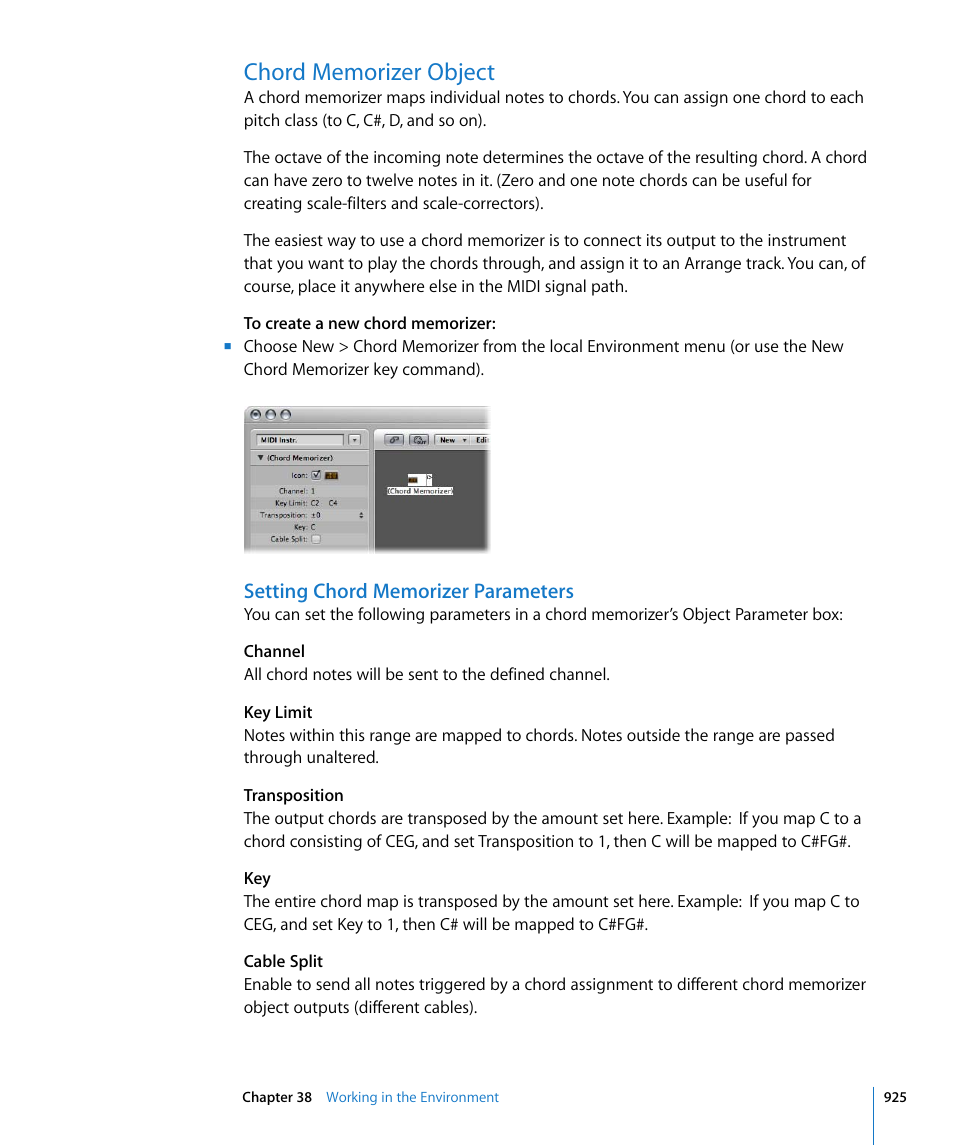 Chord memorizer object, Setting chord memorizer parameters | Apple Logic Express 8 User Manual | Page 925 / 1055