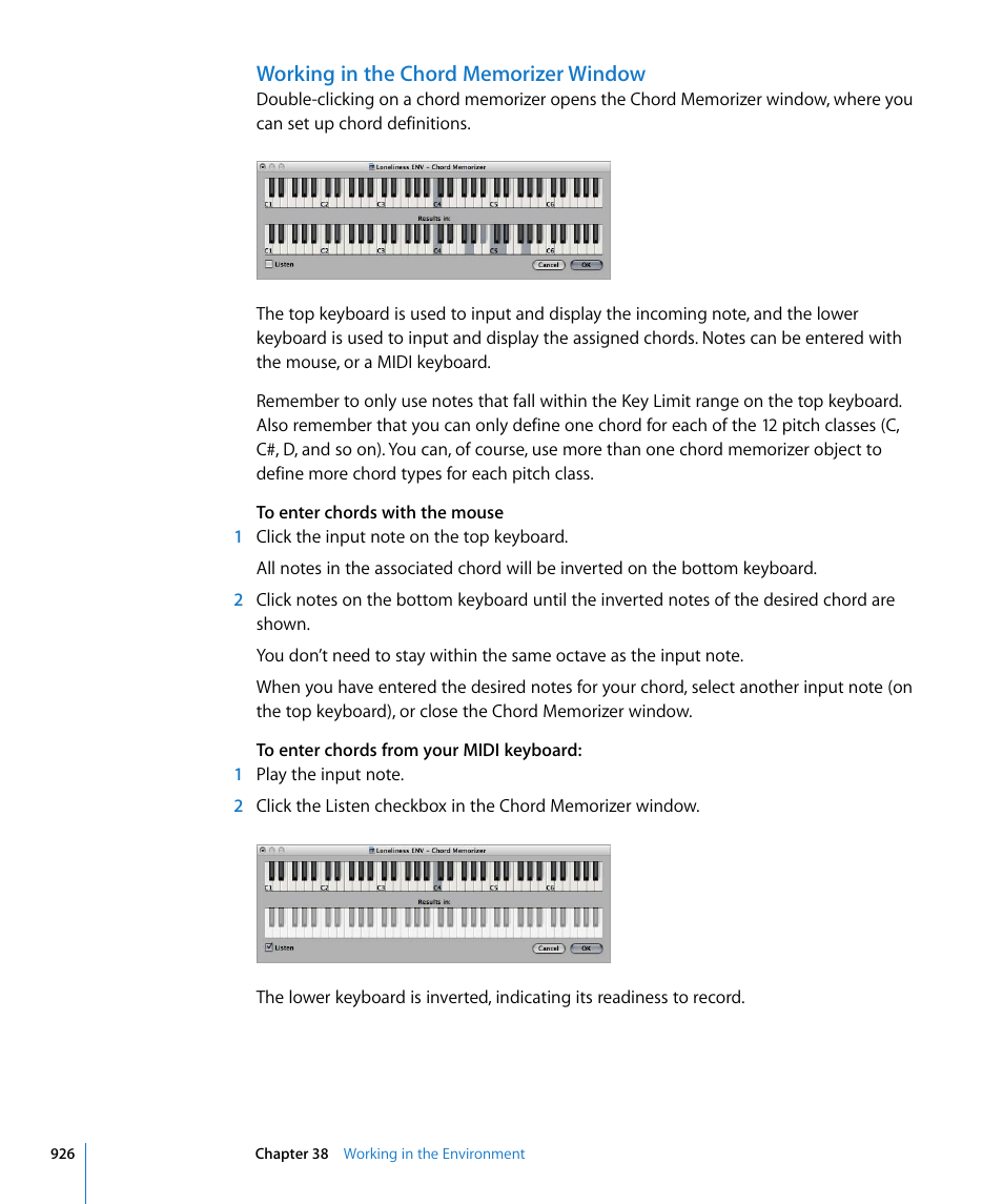 Working in the chord memorizer window | Apple Logic Express 8 User Manual | Page 926 / 1055