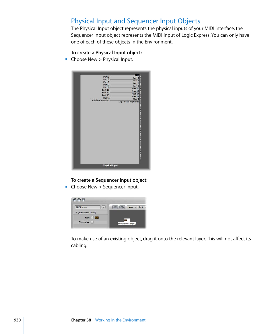 Physical input and sequencer input objects, T (see, Physical input and | Sequencer input objects | Apple Logic Express 8 User Manual | Page 930 / 1055