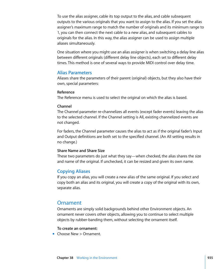 Alias parameters, Copying aliases, Ornament | Apple Logic Express 8 User Manual | Page 935 / 1055