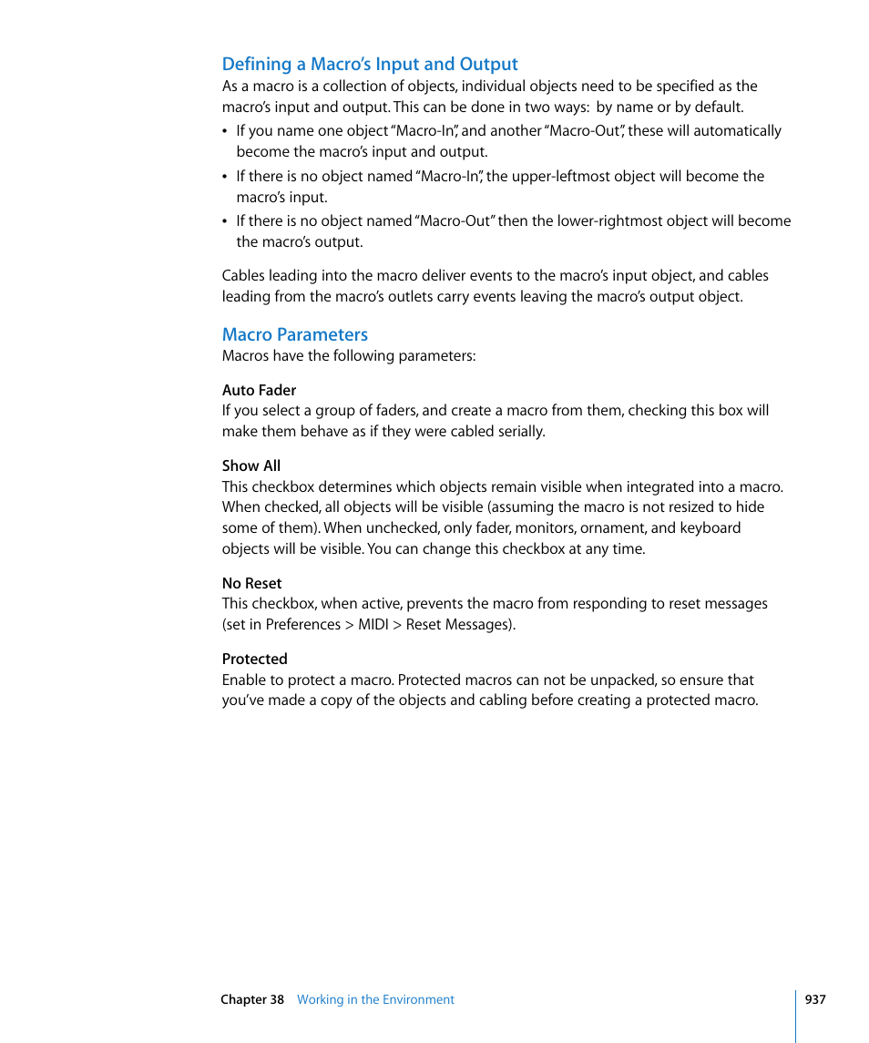 Defining a macro’s input and output, Macro parameters | Apple Logic Express 8 User Manual | Page 937 / 1055