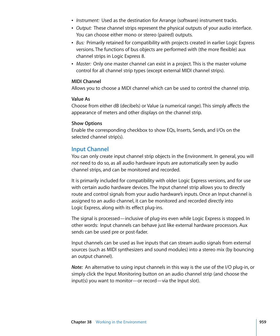 Input channel | Apple Logic Express 8 User Manual | Page 959 / 1055
