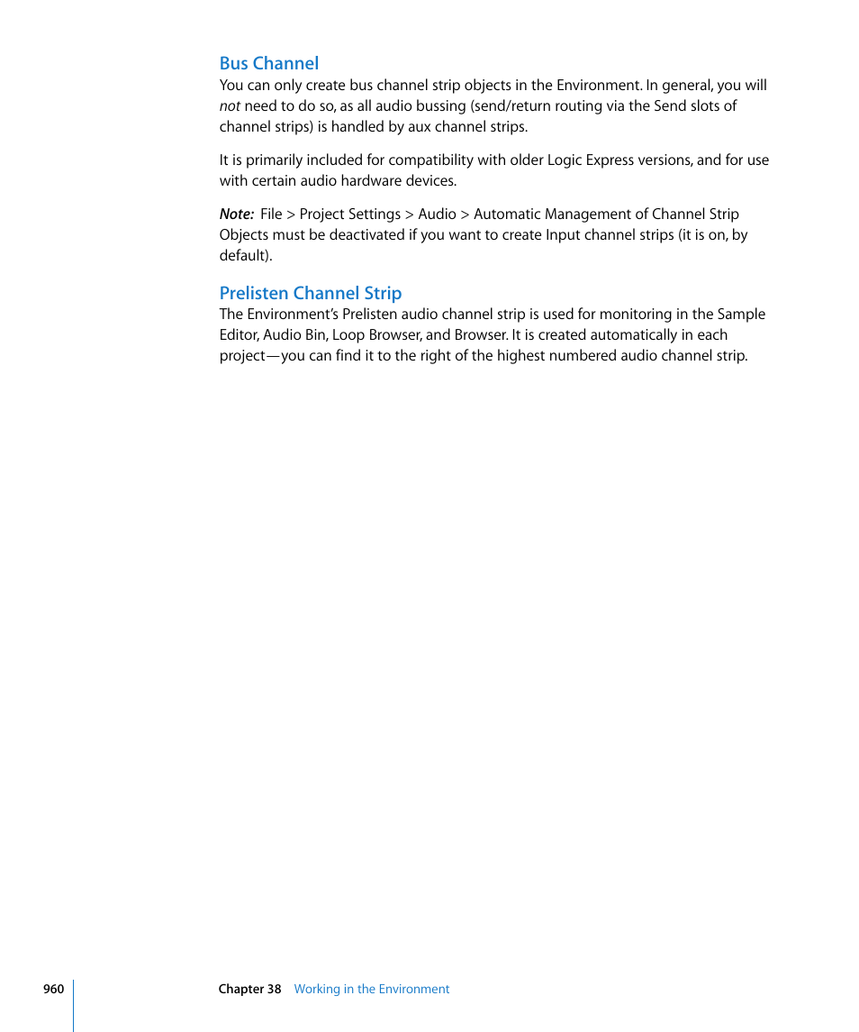 Bus channel, Prelisten channel strip | Apple Logic Express 8 User Manual | Page 960 / 1055
