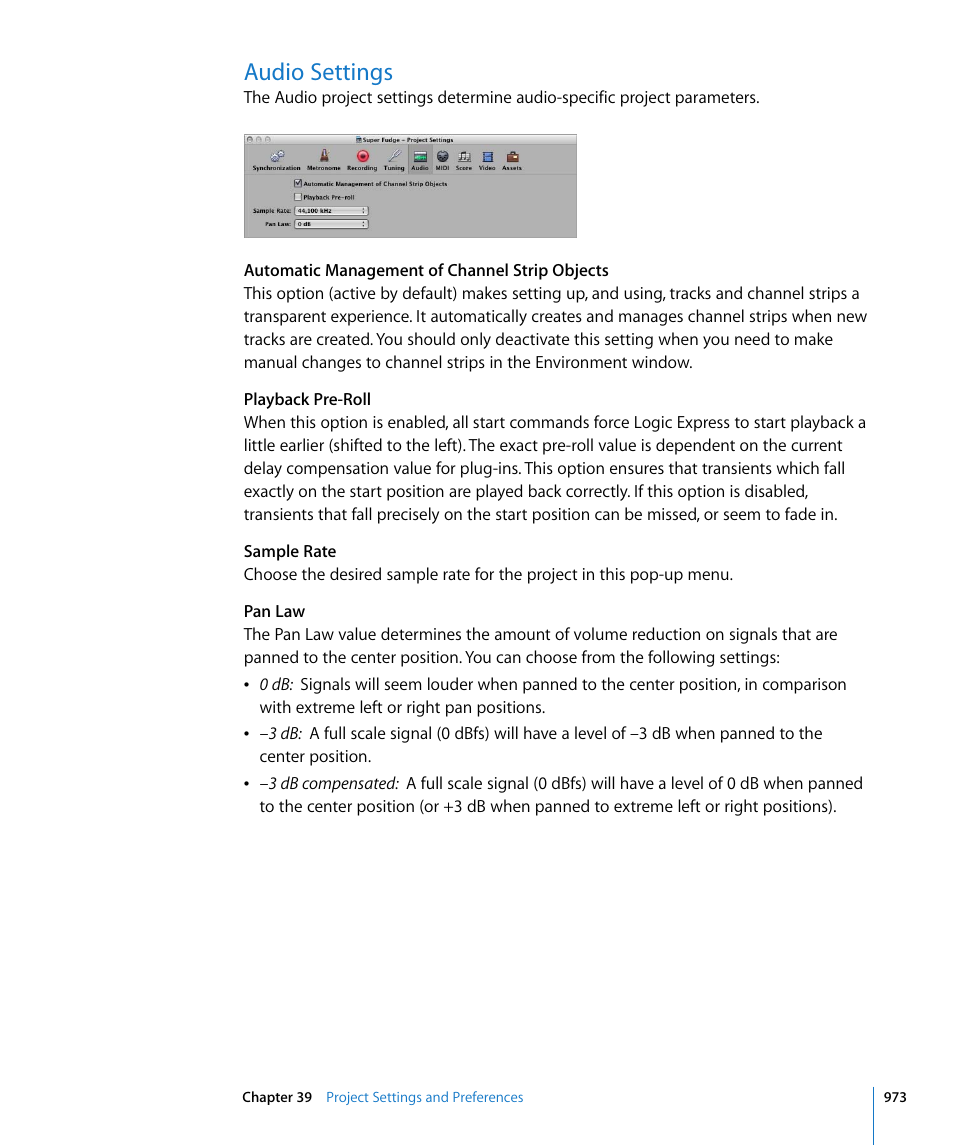 Audio settings | Apple Logic Express 8 User Manual | Page 973 / 1055