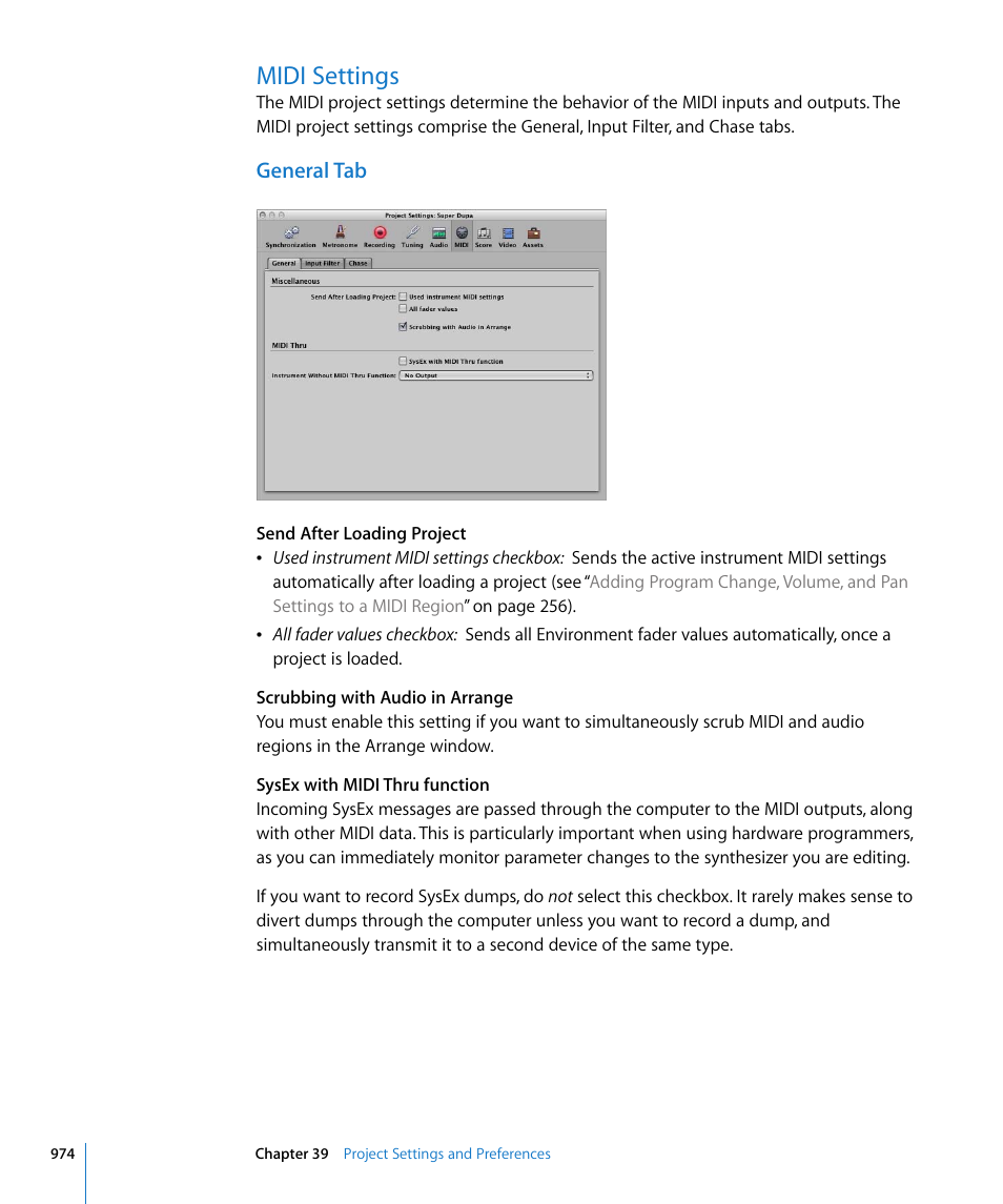 Midi settings, General tab | Apple Logic Express 8 User Manual | Page 974 / 1055