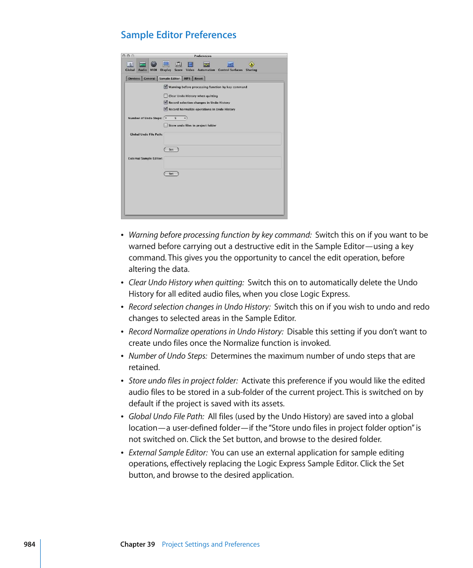 Sample editor preferences | Apple Logic Express 8 User Manual | Page 984 / 1055
