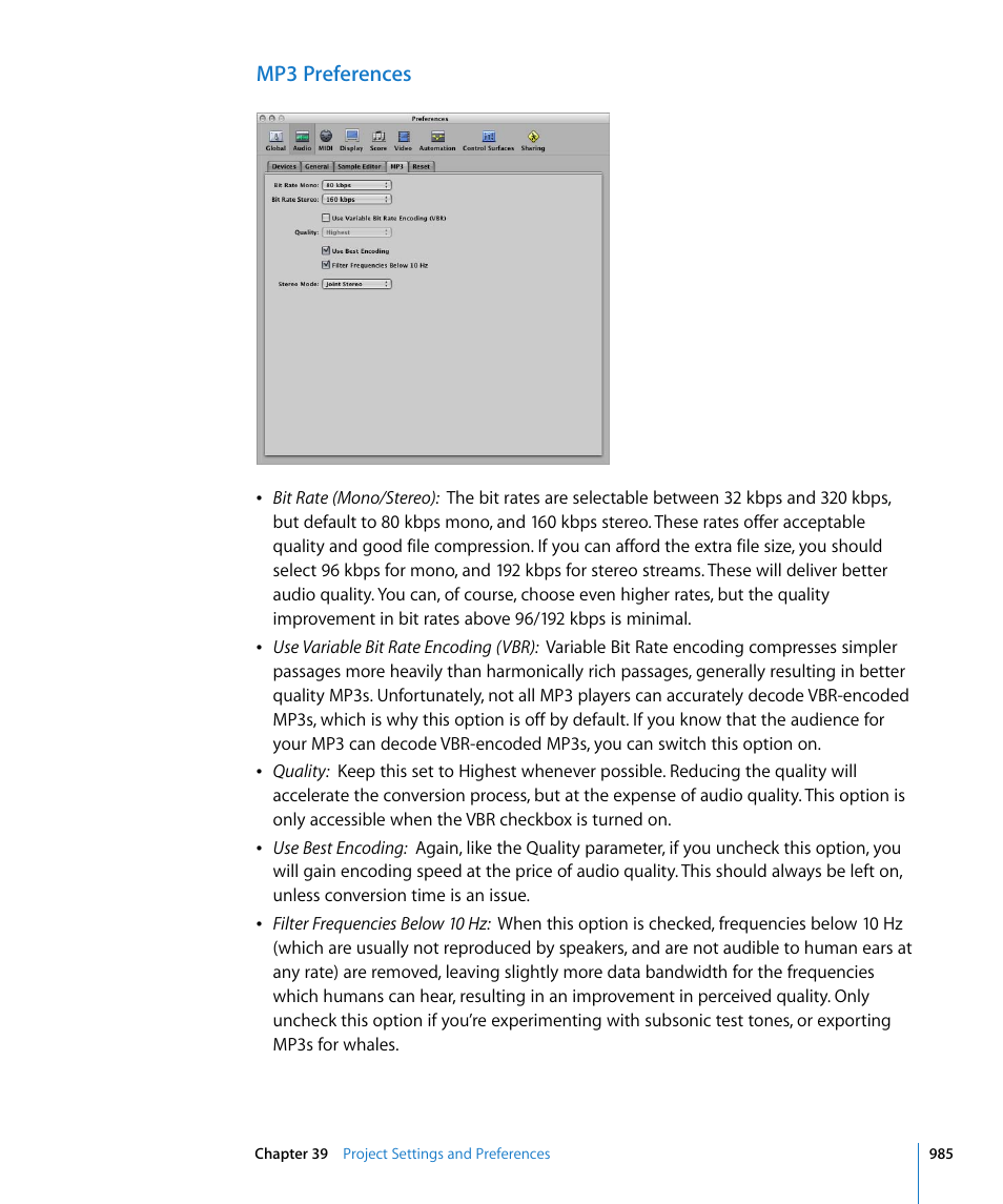 Mp3 preferences | Apple Logic Express 8 User Manual | Page 985 / 1055