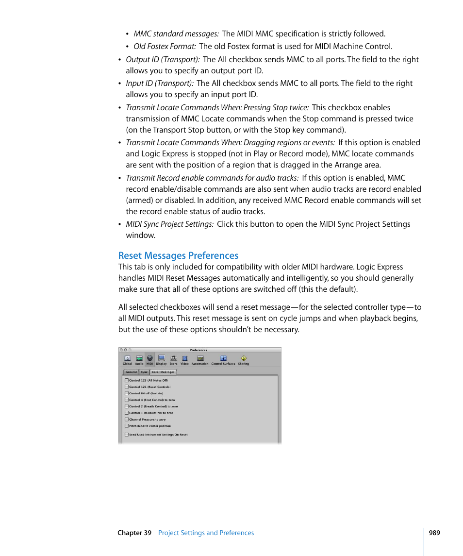 Reset messages preferences | Apple Logic Express 8 User Manual | Page 989 / 1055