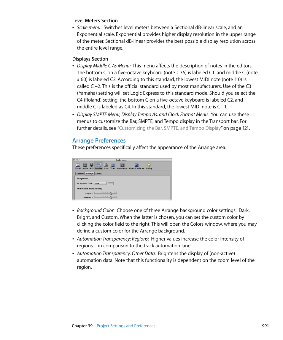Arrange preferences | Apple Logic Express 8 User Manual | Page 991 / 1055