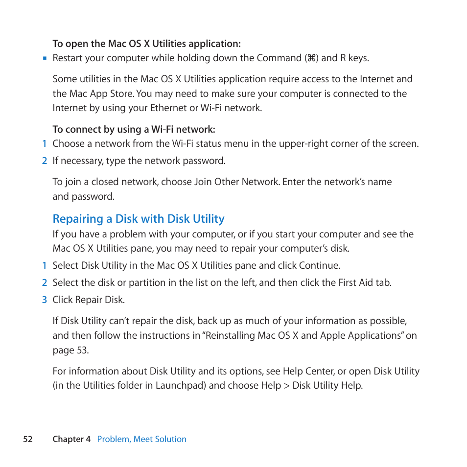 Repairing a disk with disk utility | Apple iMac (21.5-inch and 27-inch, Mid 2011) User Manual | Page 52 / 88