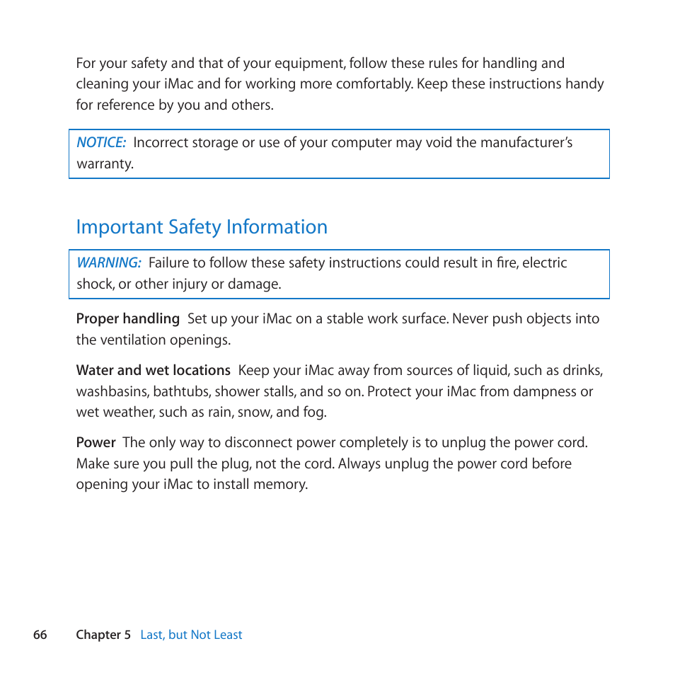 Important safety information, 66 important safety information | Apple iMac (21.5-inch and 27-inch, Mid 2011) User Manual | Page 66 / 88