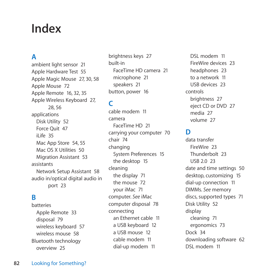 Index, 82 index | Apple iMac (21.5-inch and 27-inch, Mid 2011) User Manual | Page 82 / 88