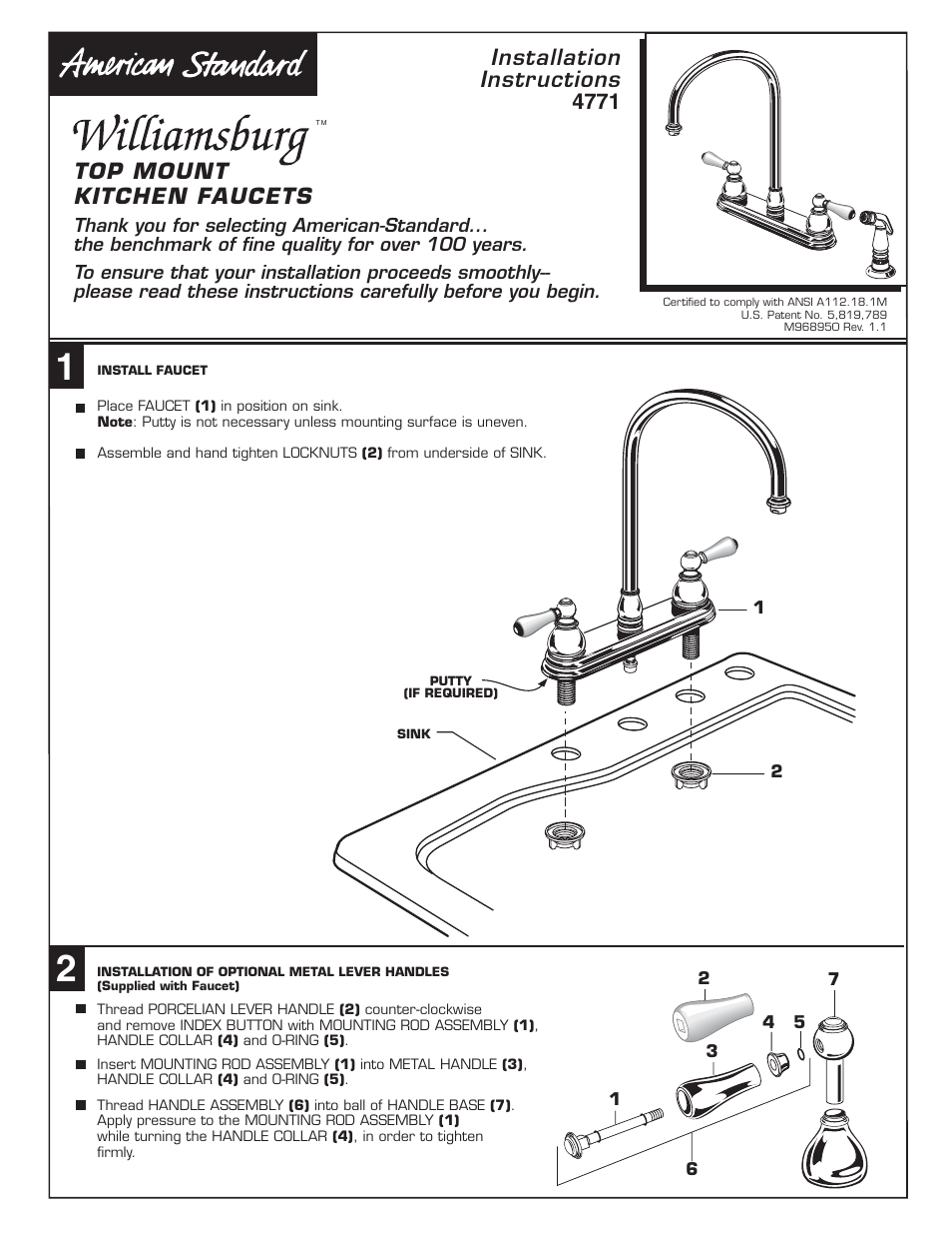 American Standard 4771 User Manual | 2 pages