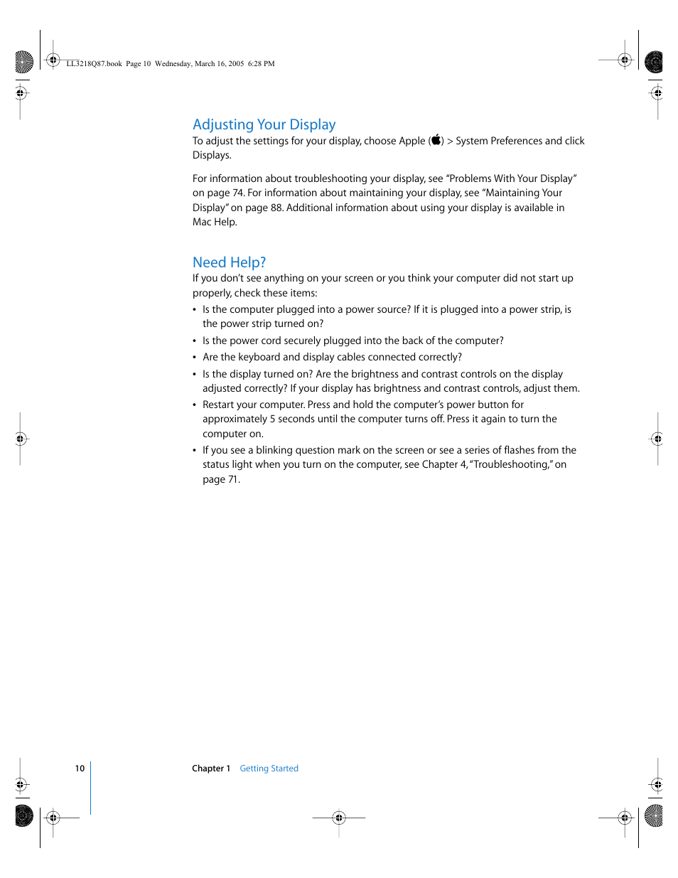 Adjusting your display, Need help | Apple Power Mac G5 (Early 2005) User Manual | Page 10 / 120