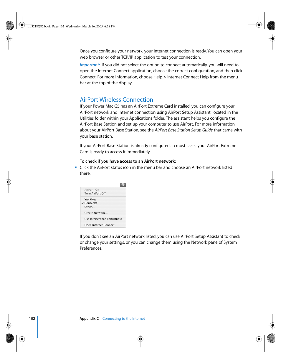 Airport wireless connection | Apple Power Mac G5 (Early 2005) User Manual | Page 102 / 120