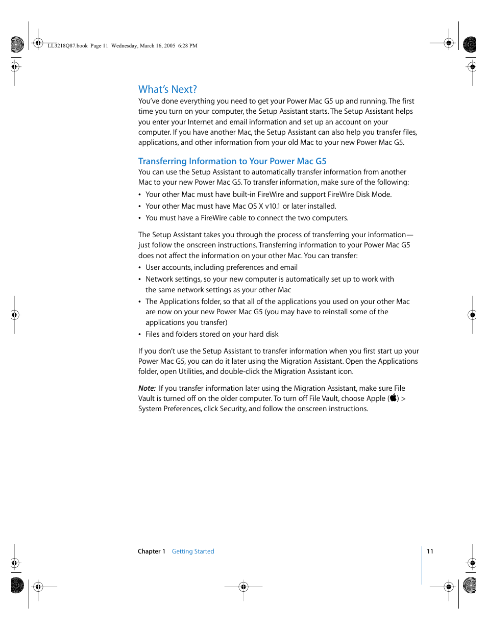 What’s next, Transferring information to your power mac g5 | Apple Power Mac G5 (Early 2005) User Manual | Page 11 / 120