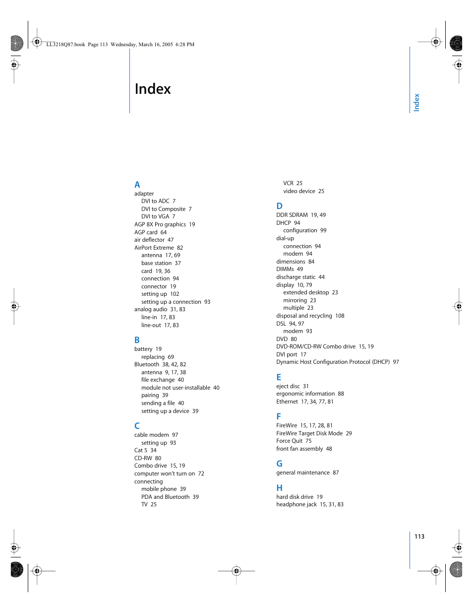 Index | Apple Power Mac G5 (Early 2005) User Manual | Page 113 / 120