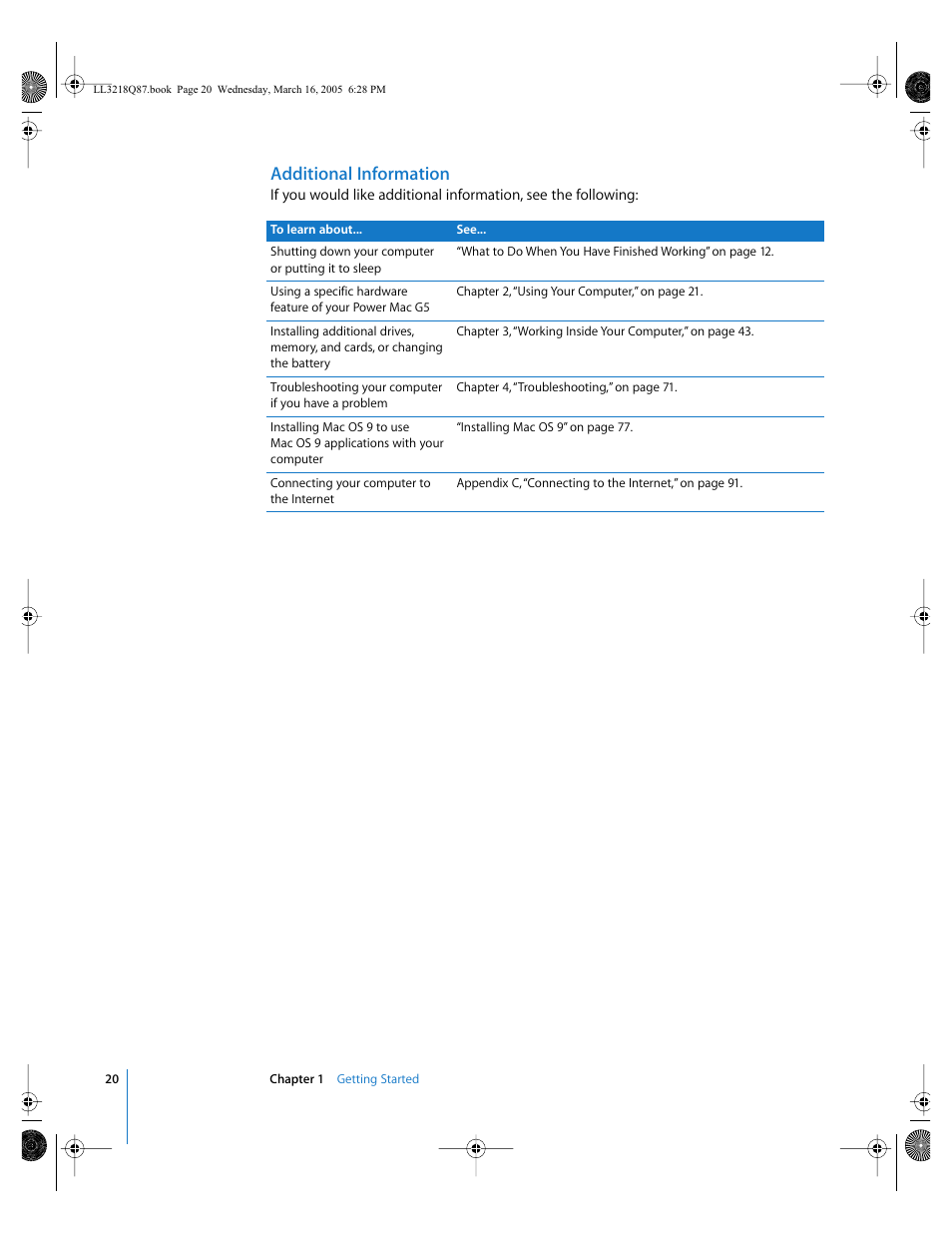 Additional information | Apple Power Mac G5 (Early 2005) User Manual | Page 20 / 120