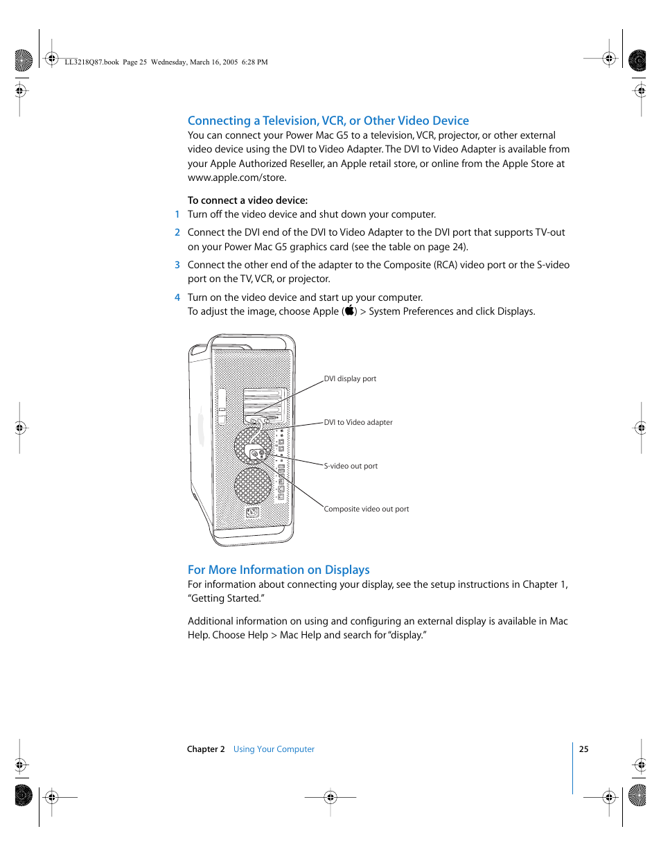 For more information on displays | Apple Power Mac G5 (Early 2005) User Manual | Page 25 / 120