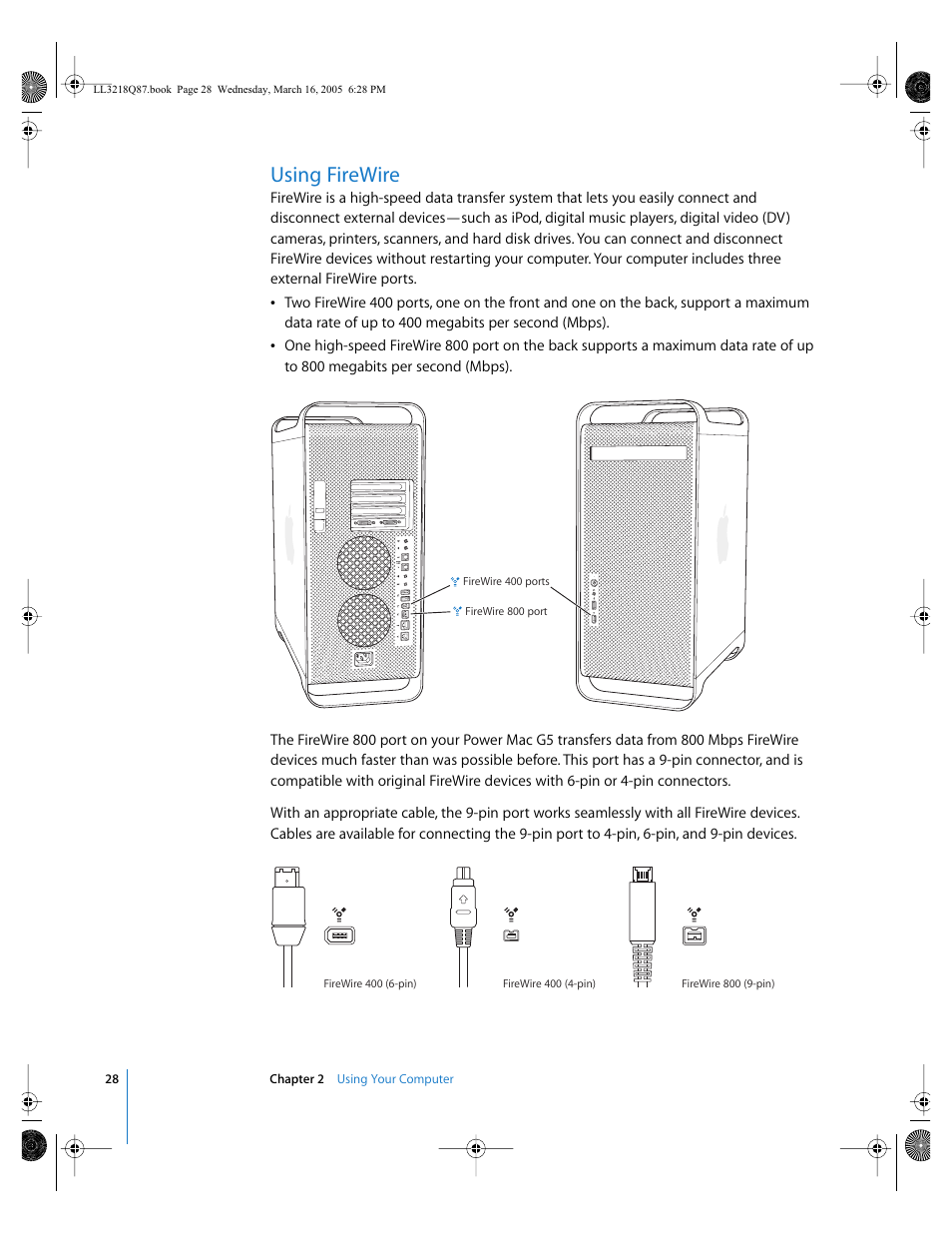 Using firewire | Apple Power Mac G5 (Early 2005) User Manual | Page 28 / 120