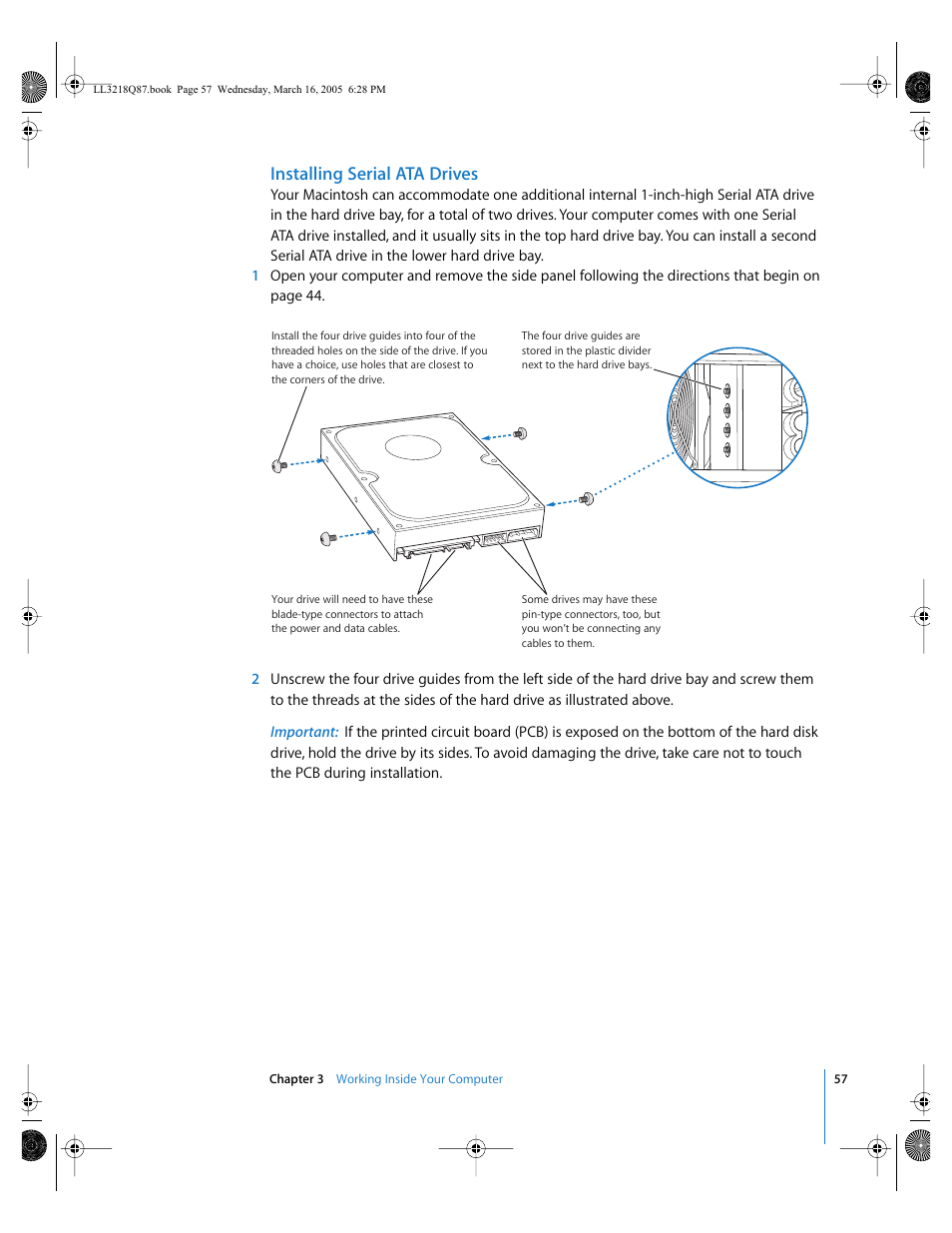 Installing serial ata drives | Apple Power Mac G5 (Early 2005) User Manual | Page 57 / 120
