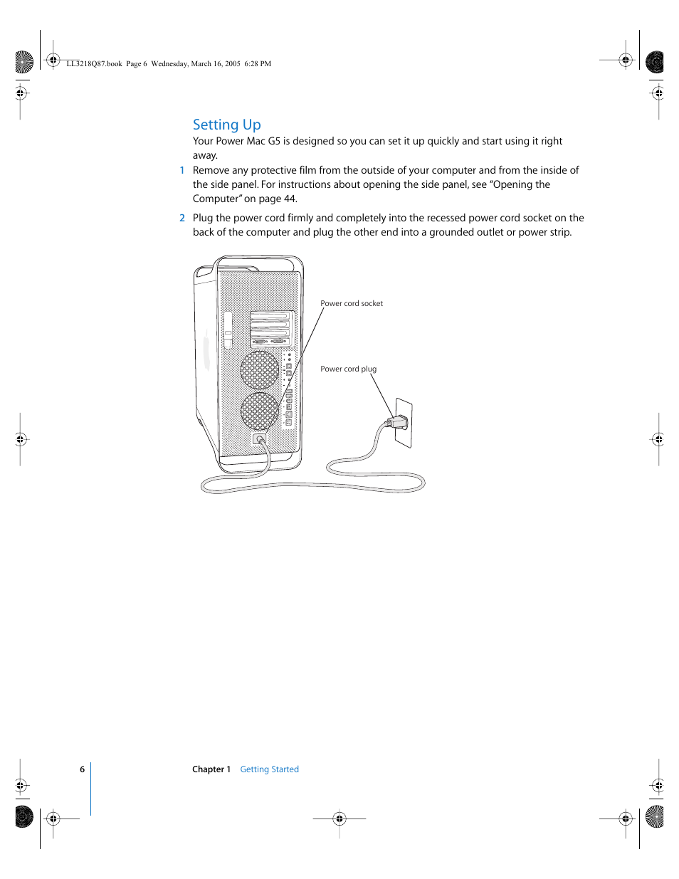 Setting up | Apple Power Mac G5 (Early 2005) User Manual | Page 6 / 120