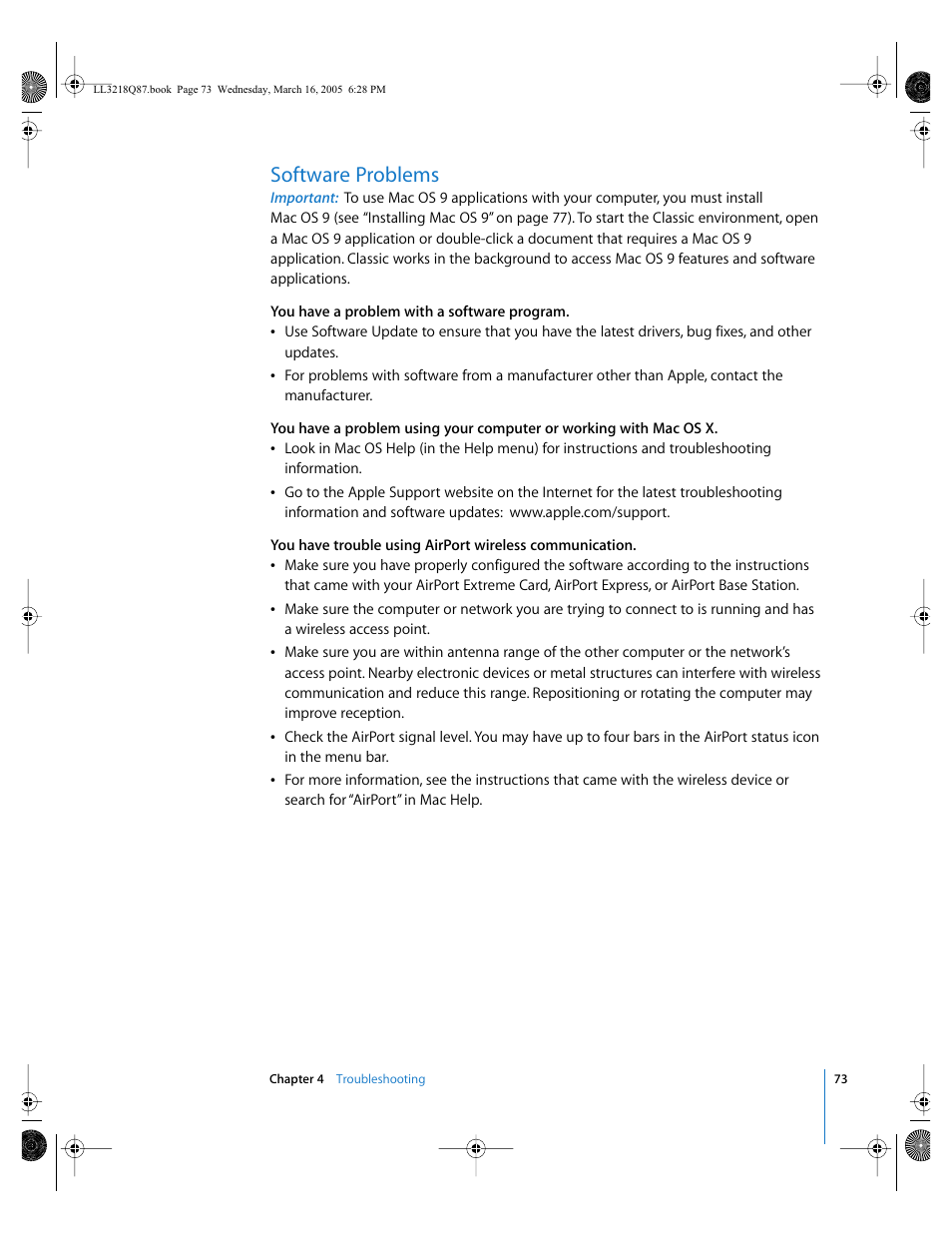 Software problems | Apple Power Mac G5 (Early 2005) User Manual | Page 73 / 120