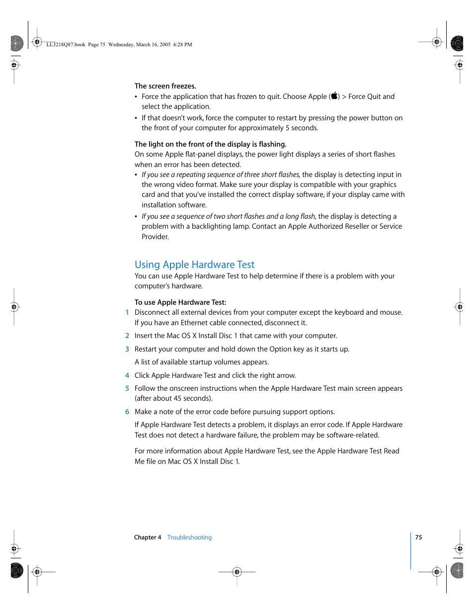 Using apple hardware test | Apple Power Mac G5 (Early 2005) User Manual | Page 75 / 120