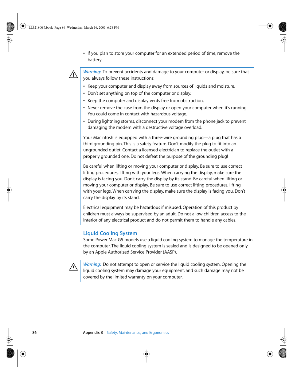 Liquid cooling system | Apple Power Mac G5 (Early 2005) User Manual | Page 86 / 120