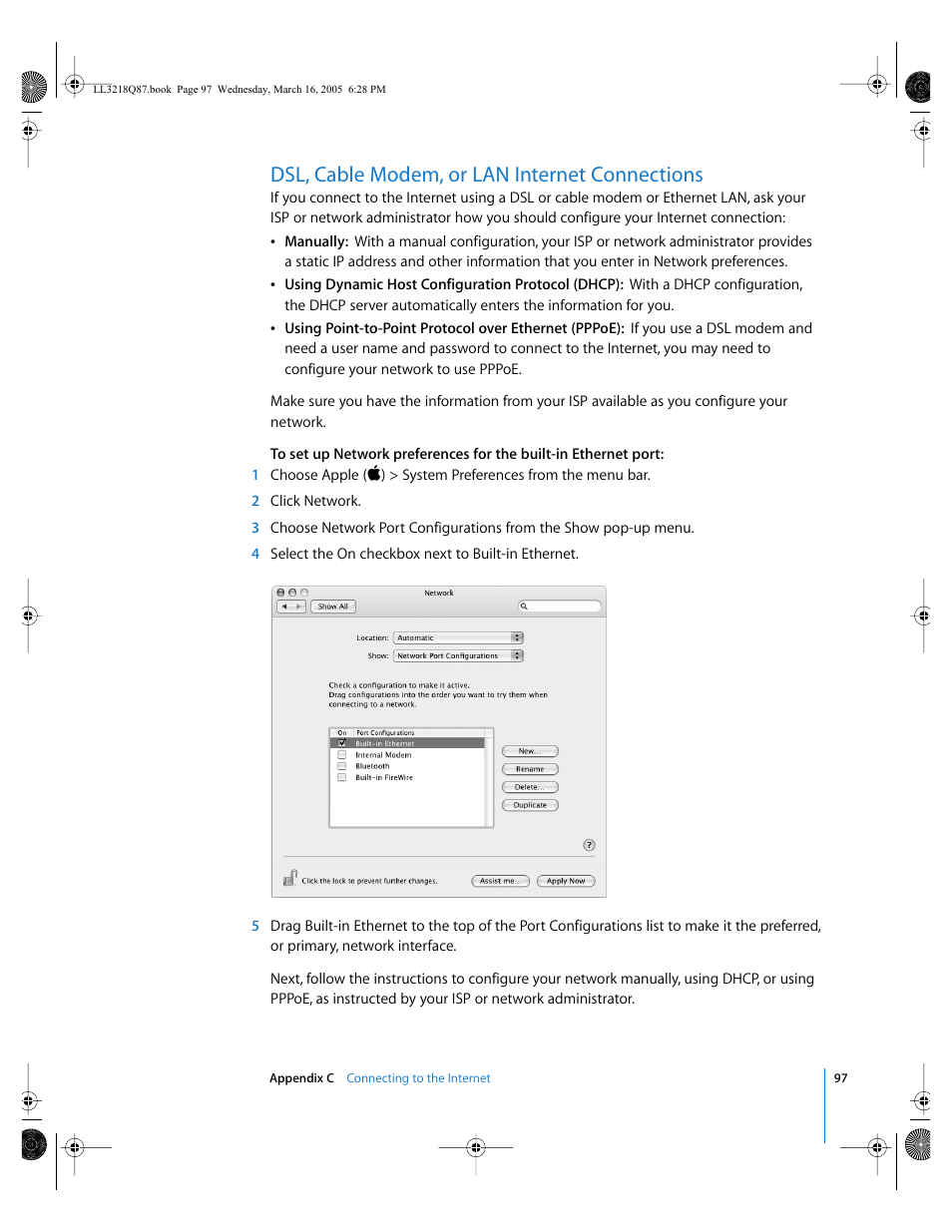 Dsl, cable modem, or lan internet connections | Apple Power Mac G5 (Early 2005) User Manual | Page 97 / 120