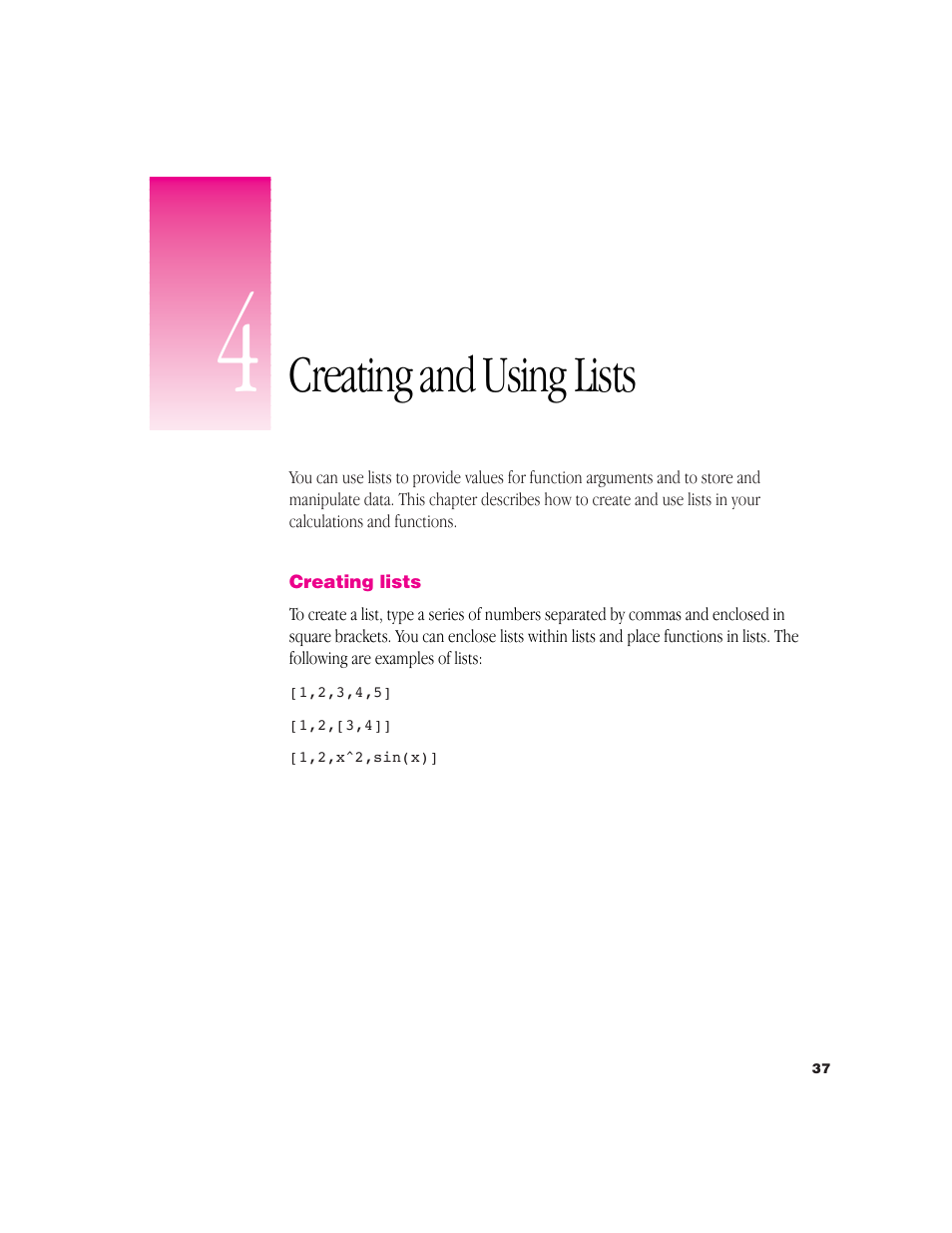 Creating and using lists | Apple Newton Works Graphing Calculator User Manual | Page 37 / 44