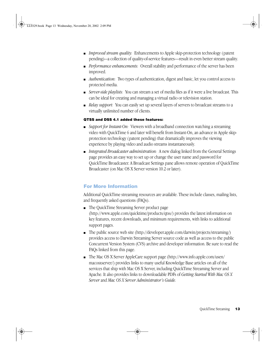 For more information, For more information 13 | Apple QuickTime (Darwin) Streaming Server User Manual | Page 13 / 86
