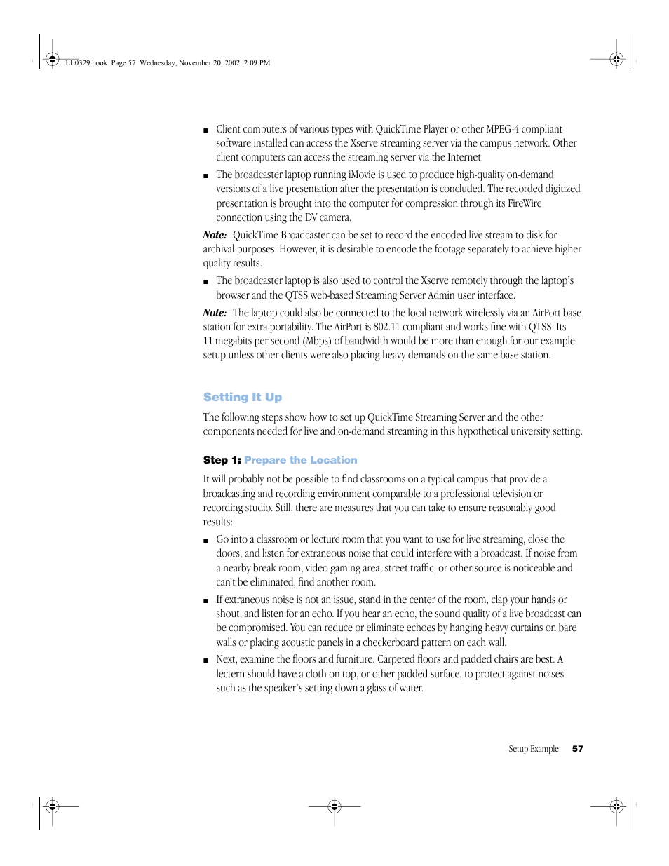 Setting it up, Step 1: prepare the location, Setting it up 57 | Apple QuickTime (Darwin) Streaming Server User Manual | Page 57 / 86