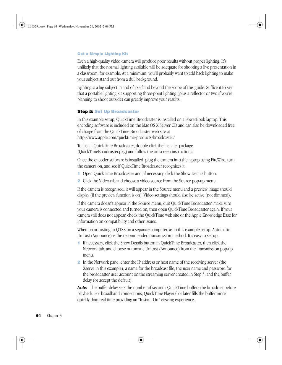 Step 5: set up broadcaster | Apple QuickTime (Darwin) Streaming Server User Manual | Page 64 / 86