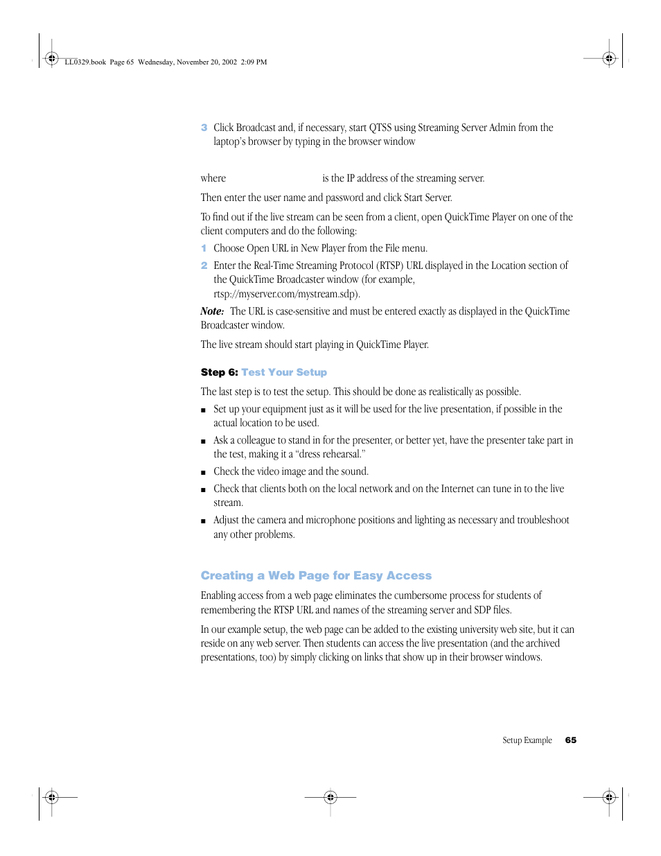 Step 6: test your setup | Apple QuickTime (Darwin) Streaming Server User Manual | Page 65 / 86