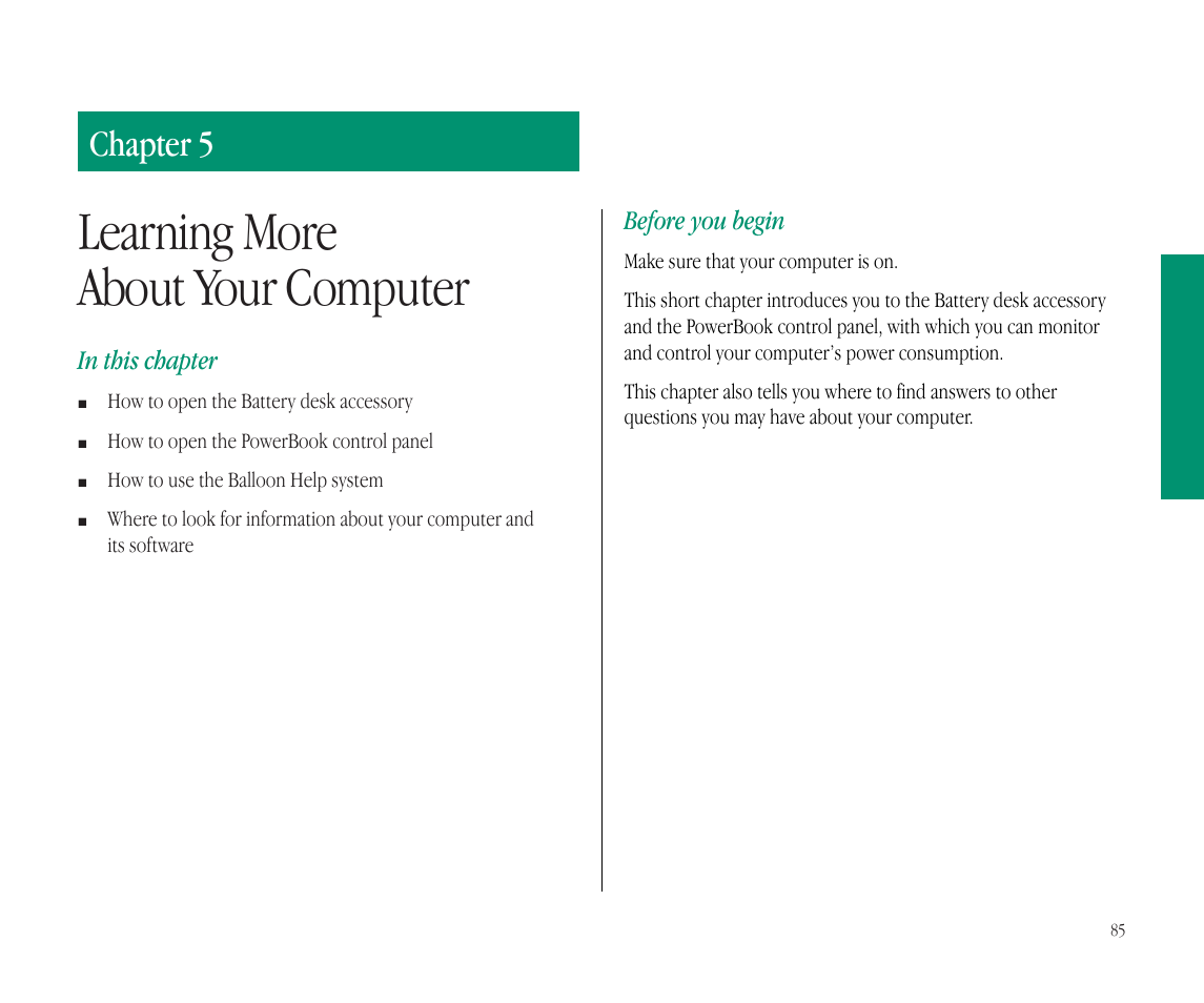 Learning more about your computer, Chapter 5 | Apple Macintosh PowerBook 145B User Manual | Page 100 / 304