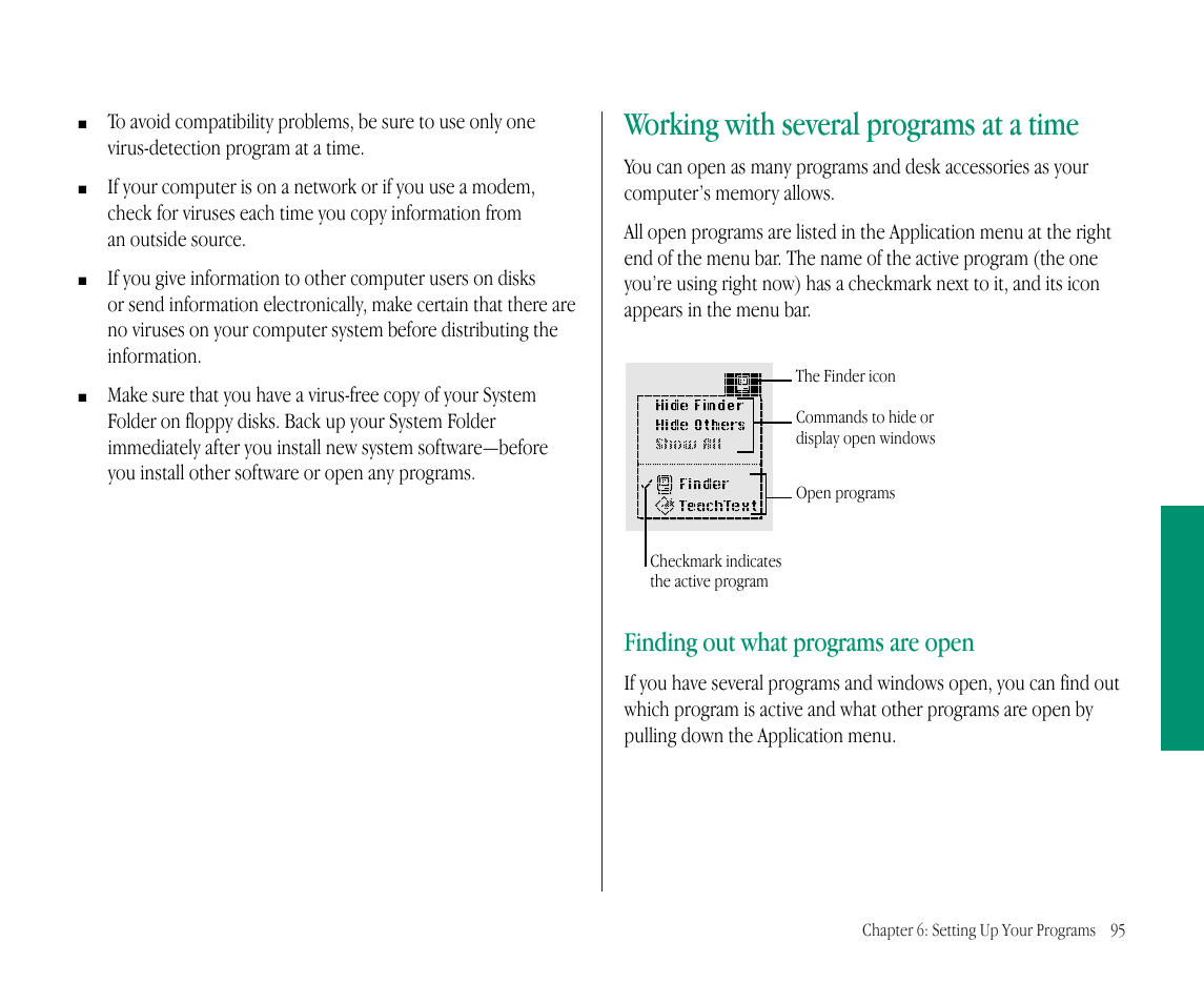 Working with several programs at a time, Finding out what programs are open | Apple Macintosh PowerBook 145B User Manual | Page 110 / 304