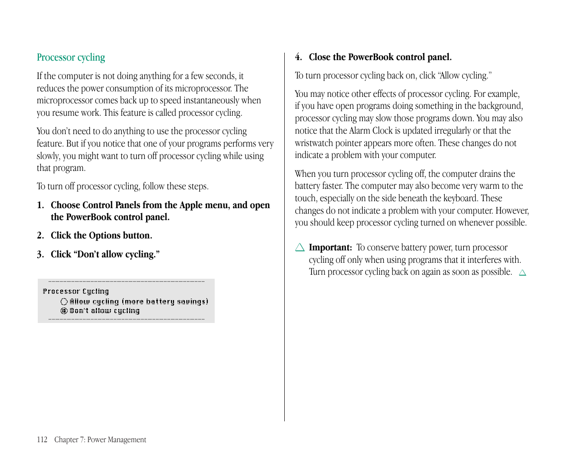 Processor cycling | Apple Macintosh PowerBook 145B User Manual | Page 127 / 304