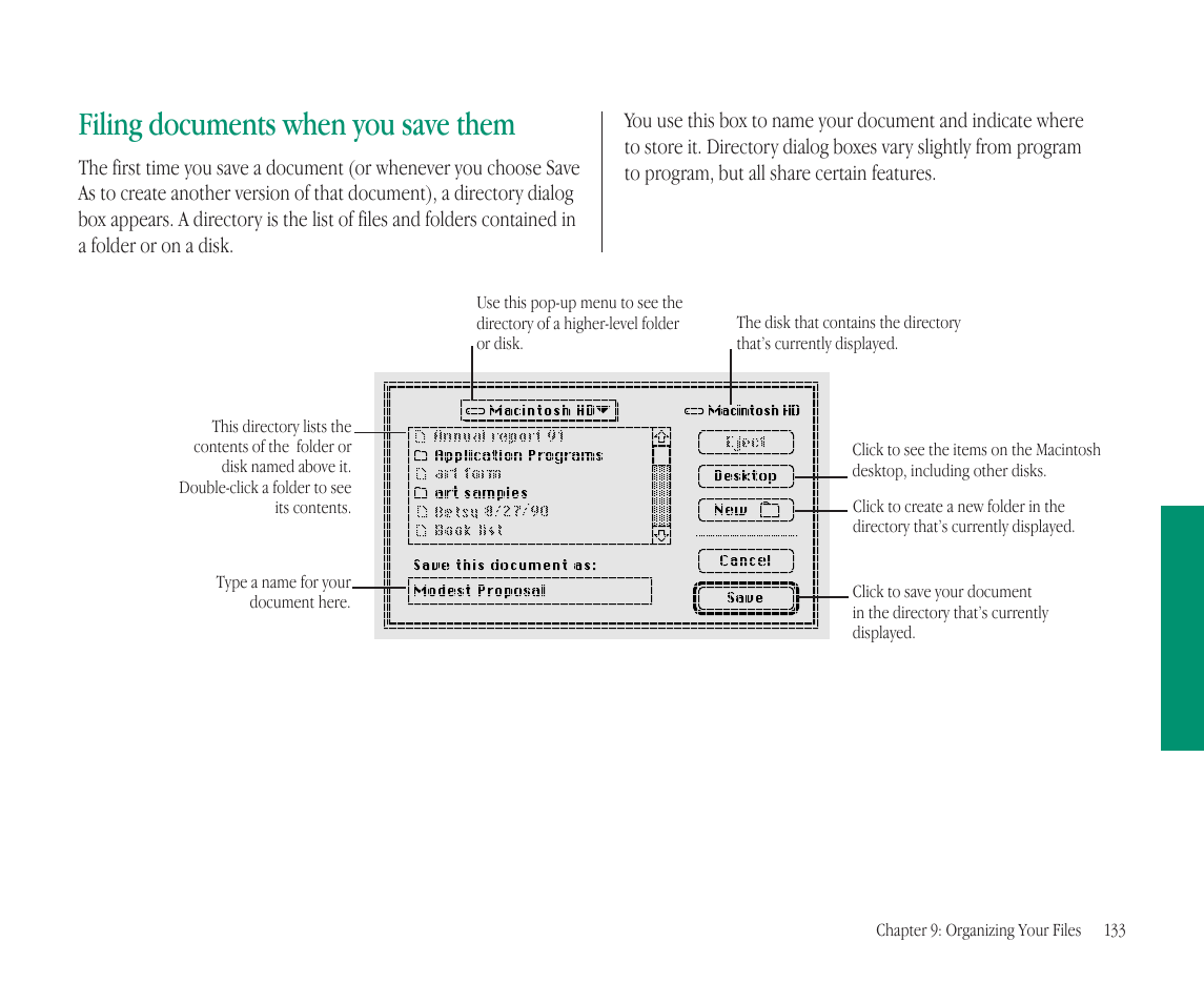 Filing documents when you save them | Apple Macintosh PowerBook 145B User Manual | Page 148 / 304