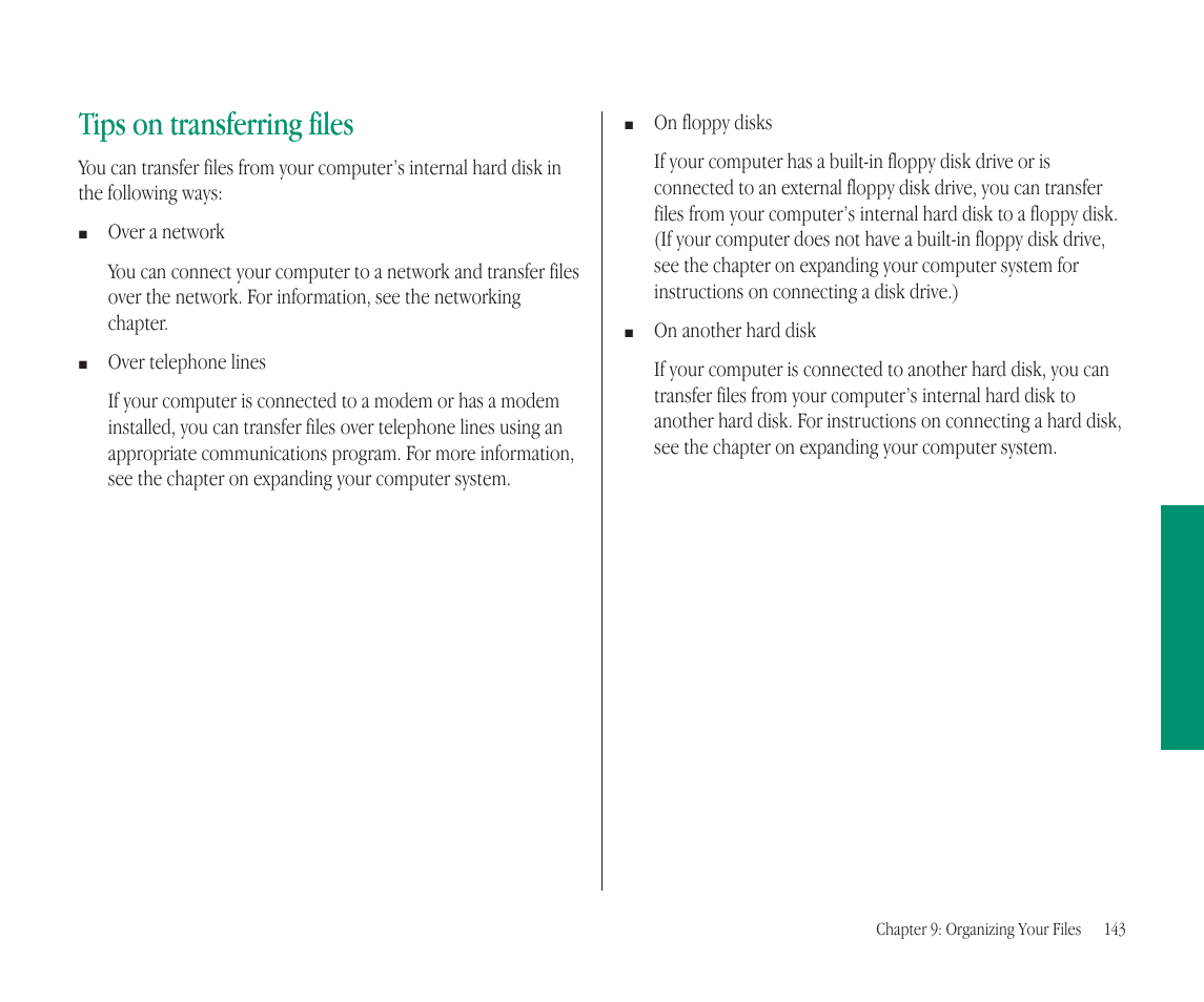 Tips on transferring files | Apple Macintosh PowerBook 145B User Manual | Page 158 / 304