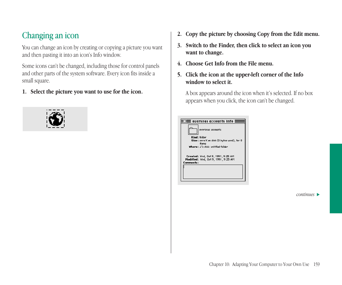 Changing an icon | Apple Macintosh PowerBook 145B User Manual | Page 173 / 304