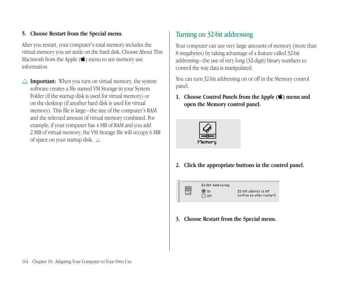 Turning on 32-bit addressing | Apple Macintosh PowerBook 145B User Manual | Page 178 / 304